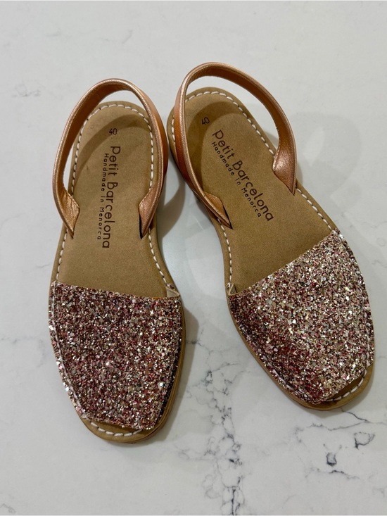 Petit Barcelona Shoes - Petit Barcelona Rose Gold Glitter Avarca Sandals EU 40